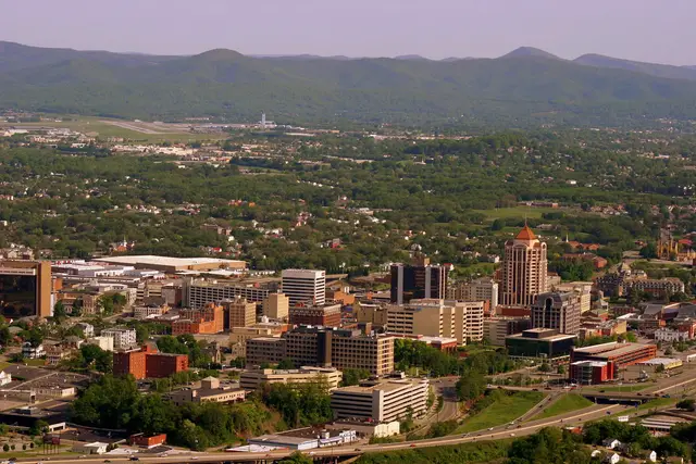 Aerial view of a residential neighborhood in the Roanoke region, the market Roava serves